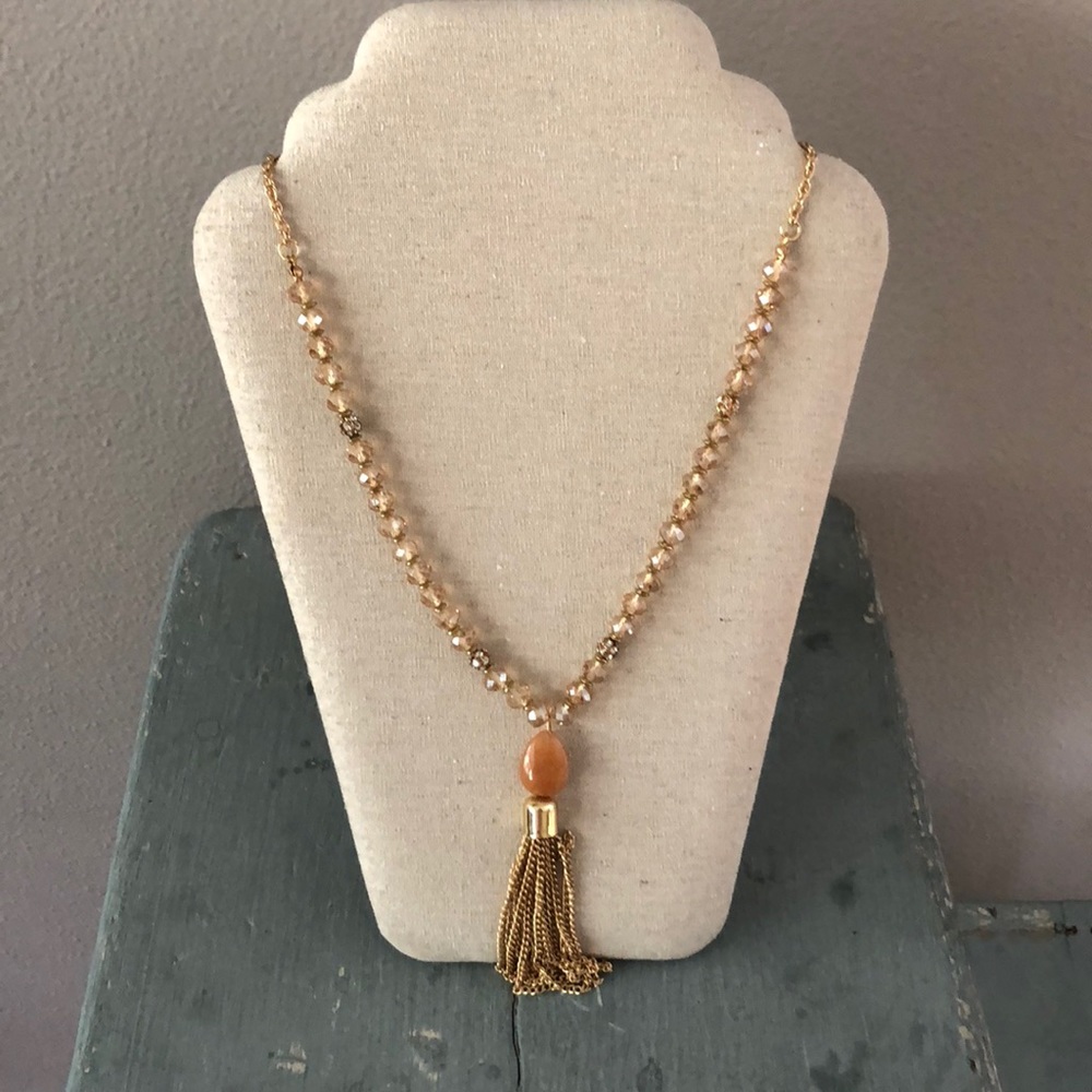 Long beaded lariat tassel necklace